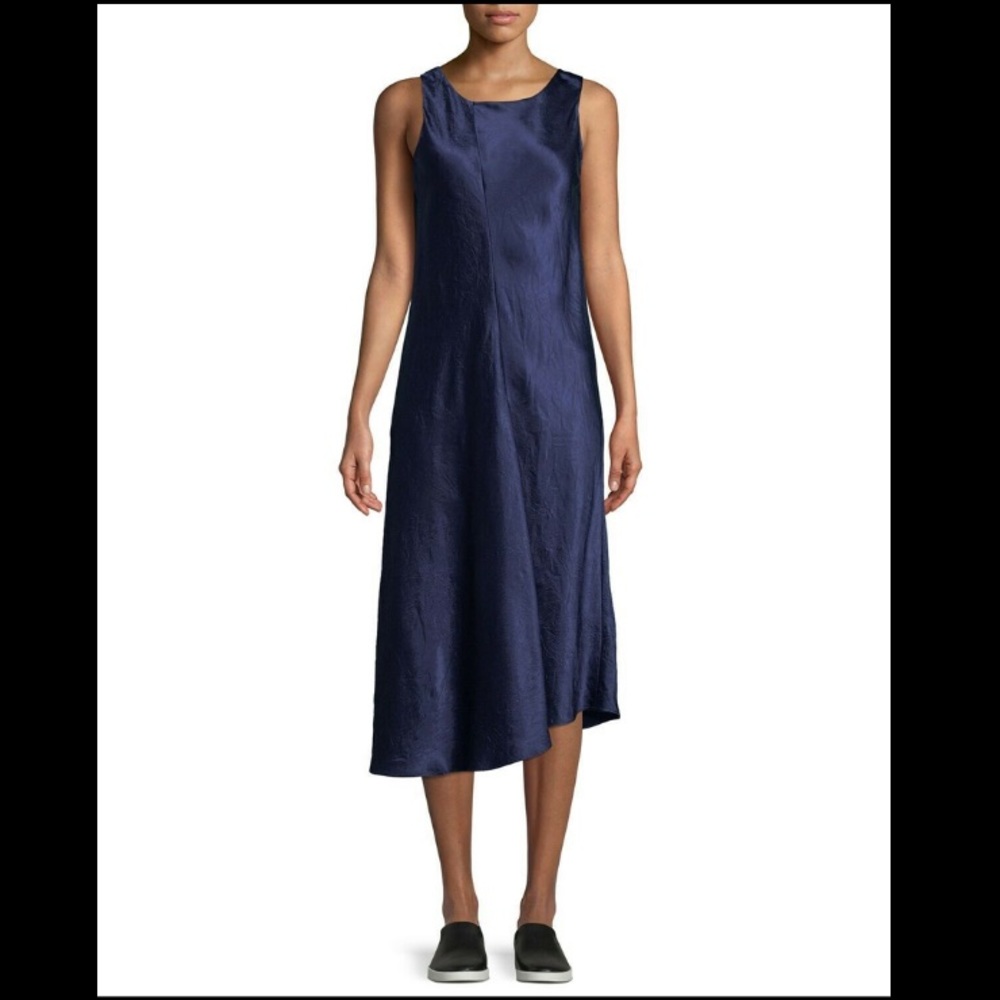 Vince ink blue satin Bias sleeveless midi dress